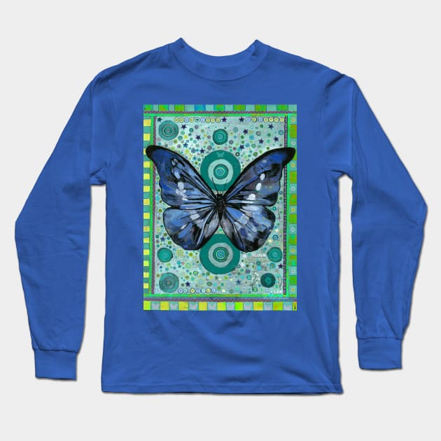 Teal Butterfly Long Sleeve T-Shirt by Raybomusic01